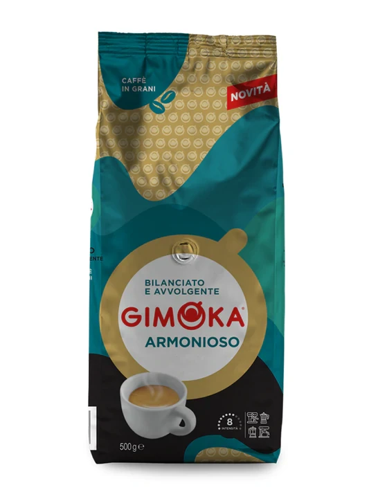 Кава італійська зернова Gimoka Armonioso (джимока) Оригінал, 500г, суміш робусти і арабики темної обжарки,
