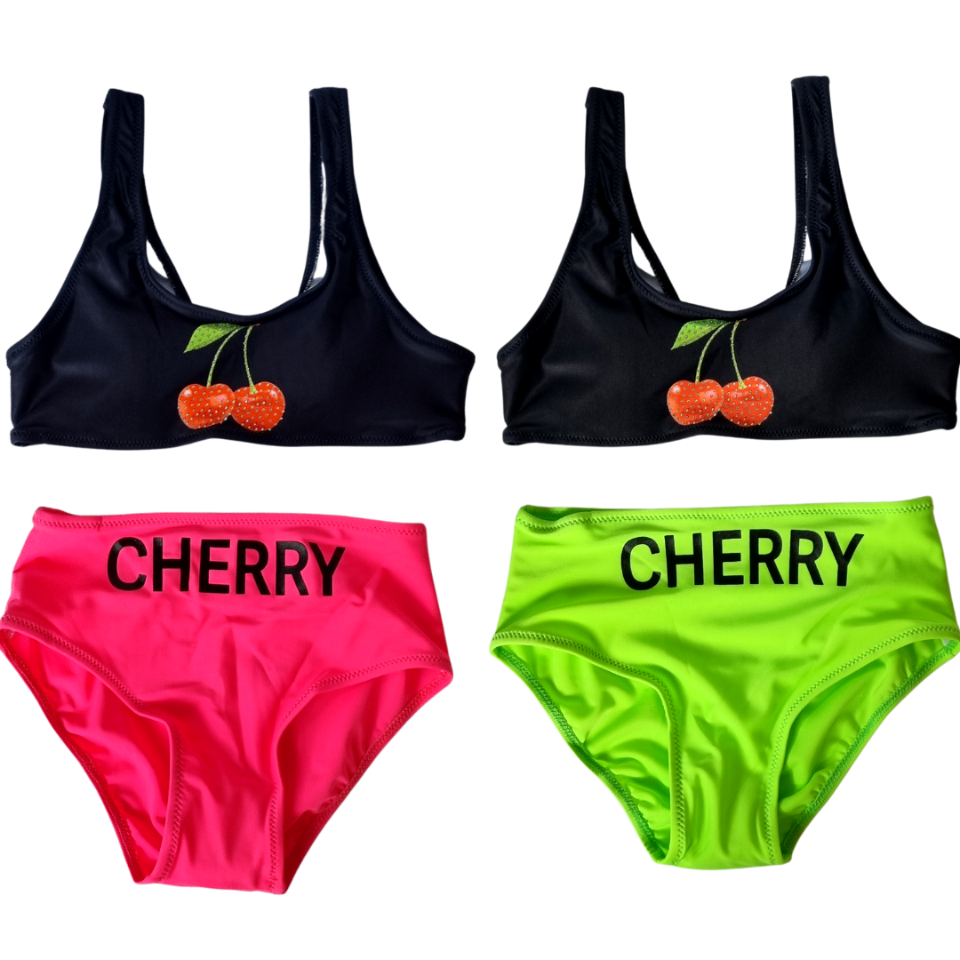 Роздільні купальники Оптом на дівчинку Cherry упаковка 5 шт від 8 до 16 років кольору салатовий та малиновий