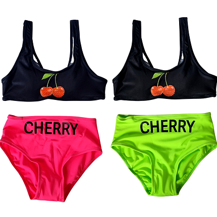 Роздільні купальники Оптом на дівчинку Cherry упаковка 5 шт від 8 до 16 років кольору салатовий та малиновий, фото 2