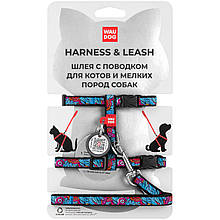 Шлея з повідцем XXS 25-40 см WAUDOG Nylon з QR паспортом Літо для собак та котів