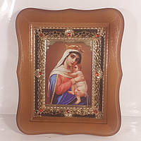 Икона Отчаеных единая надежда пресвятая богородица, лик 10х12 см, в светлом деревянном киоте с камнями