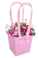 Флористична сумка 13 см рожева з ручками з атласної стрічки