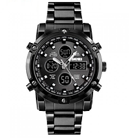 Спортивний годинник металевий чорний з металевим ремінцем із будильником, підсвіткою й секундоміром