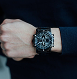 Спортивний годинник металевий чорний з металевим ремінцем із будильником, підсвіткою й секундоміром, фото 7