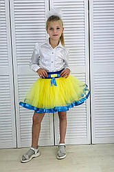 Дитяча фатинова спідниця Жовта з блакитними стрічками Зріст 104-118 см