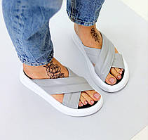 Жіночі літні шльопанці м'які нанизьком ходу сірі натуральна шкіра