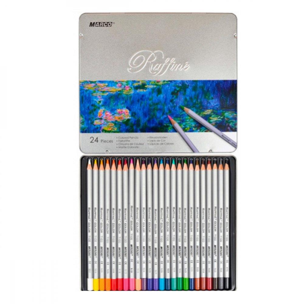 Олівці кольорові Marco Raffine 24 кольори в металевому пеналі (7100-24TN), фото 1