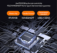 Зовнішня кишеня для M2 SSD NVMe (PCIe) і NGFF (Sata) USB 3.1 Type-C Blueendless 2809SN Original, фото 3