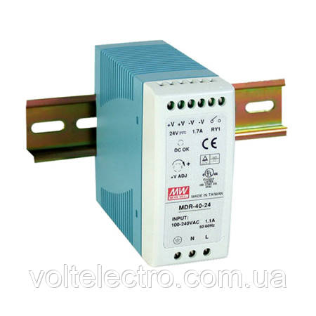 Блок живлення Mean Well MDR-40-24 На DIN-рейку 40.8 вт, 24 в, 1,7 А (AC/DC Перетворювач), фото 1