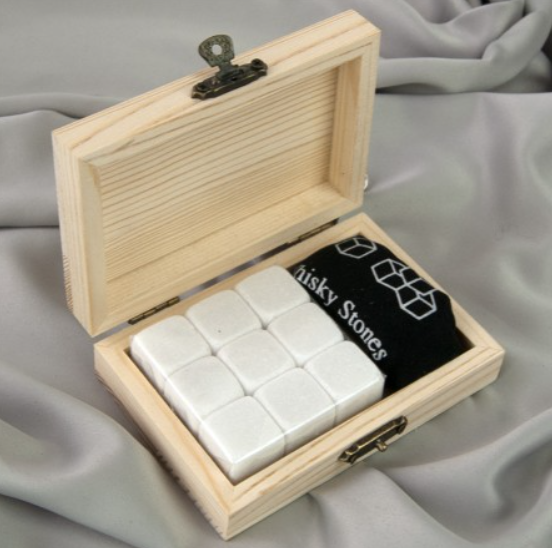 Камені для віскі Stones у дерев'яній скриньці (білі) ABC