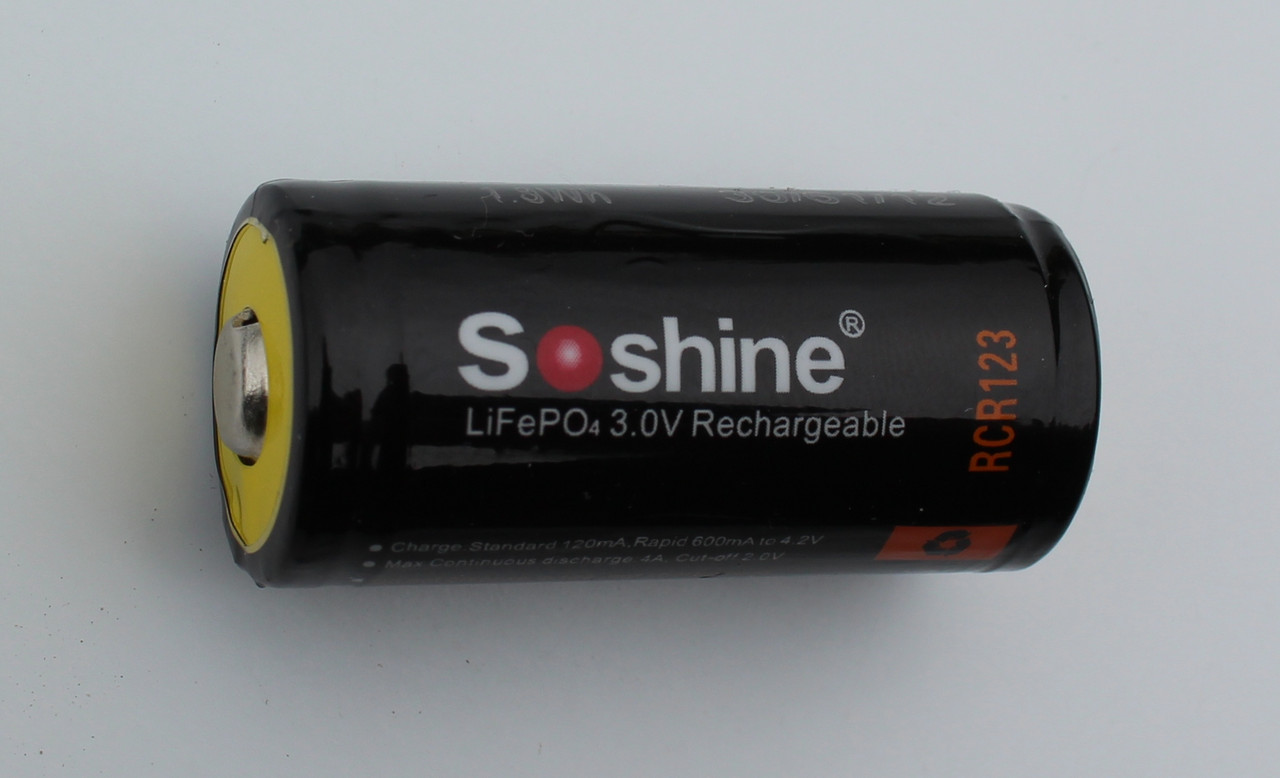 Акумулятор Soshine 600mah 3,0V LiFePO4 RCR 123 (16340) із захистом (Protected)