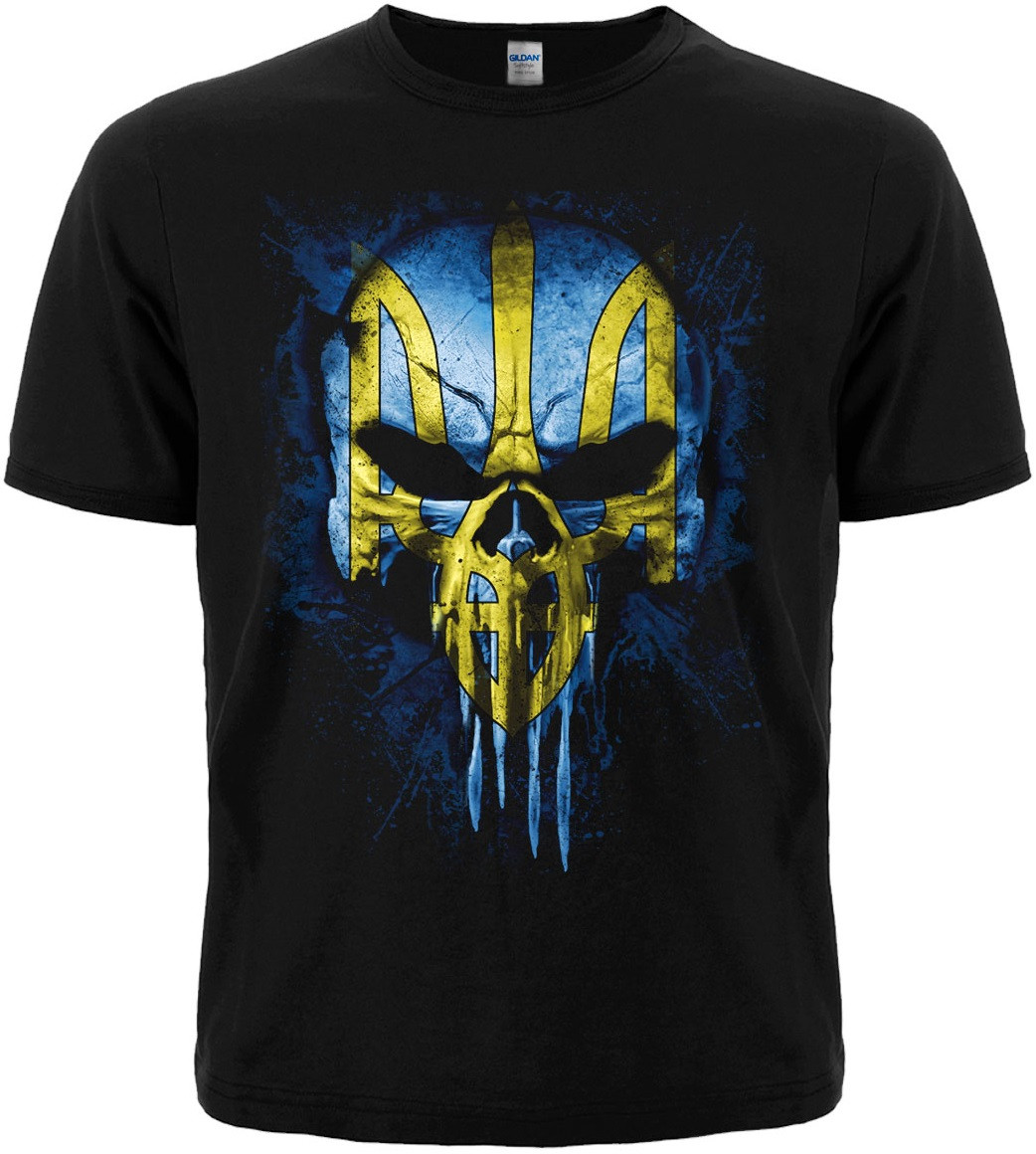 Футболка Череп (Punisher) із Тризубом (жовто-блакитний), Розмір L, фото 1