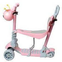 Дитячий триколісний самокат-біговець РОЖЕВИЙ Scooter Mini 5 в 1 з батьківською ручкою