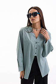 Жіноча сорочка з довгим рукавом oversize з розрізом спереду