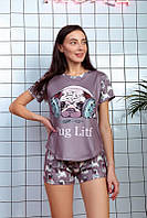 Жіноча піжама футболка+шорти (р.42-52) з принтом "Мопс" у різних кольорах