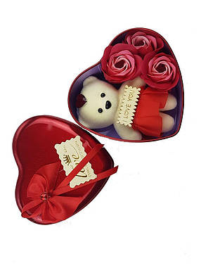 Подарочний набір з мильним цвітом з 3 трояндами 1 мішка Червоний, фото 2