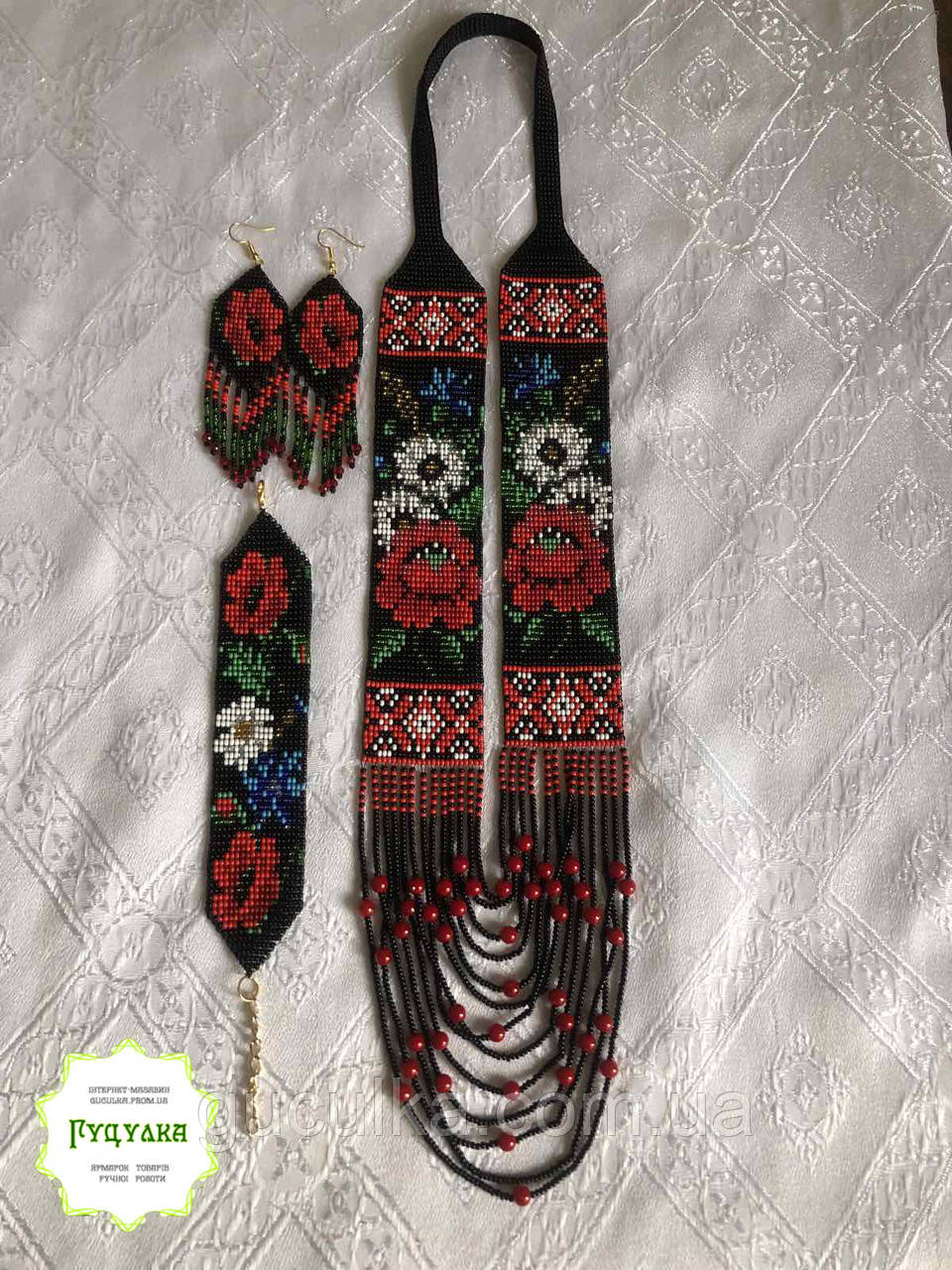 Набір прикрас гердан та браслет з бісеру 3в1 ручна робота комплект, фото 1