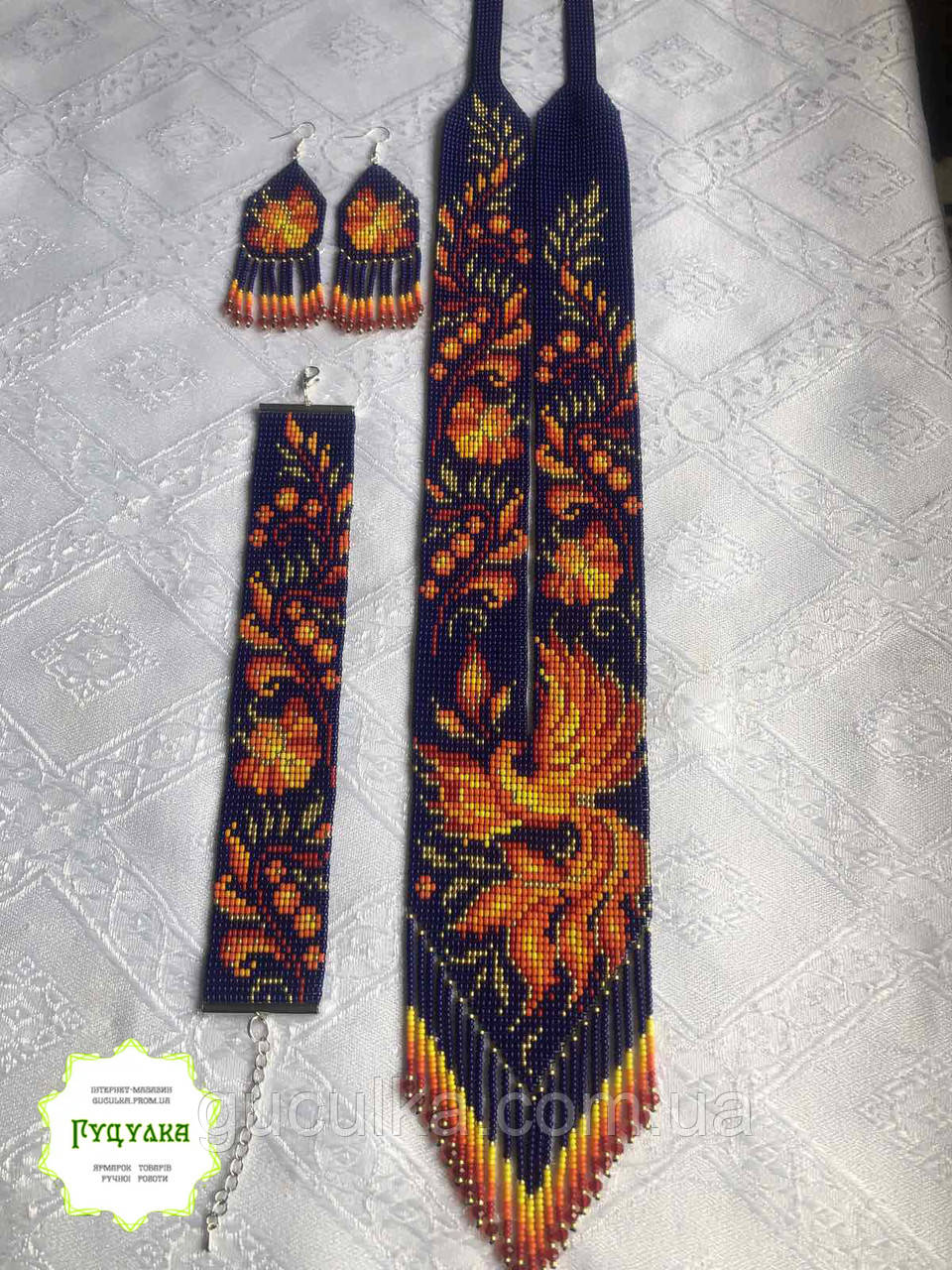Набір прикрас гердан та браслет з бісеру 3в1 ручна робота комплект, фото 1