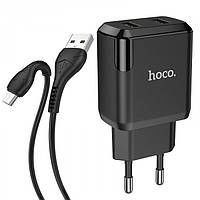 Зарядное устройство 220В 2 USB с кабелем USB - Micro USB Hoco N7 Speedy Чёрный