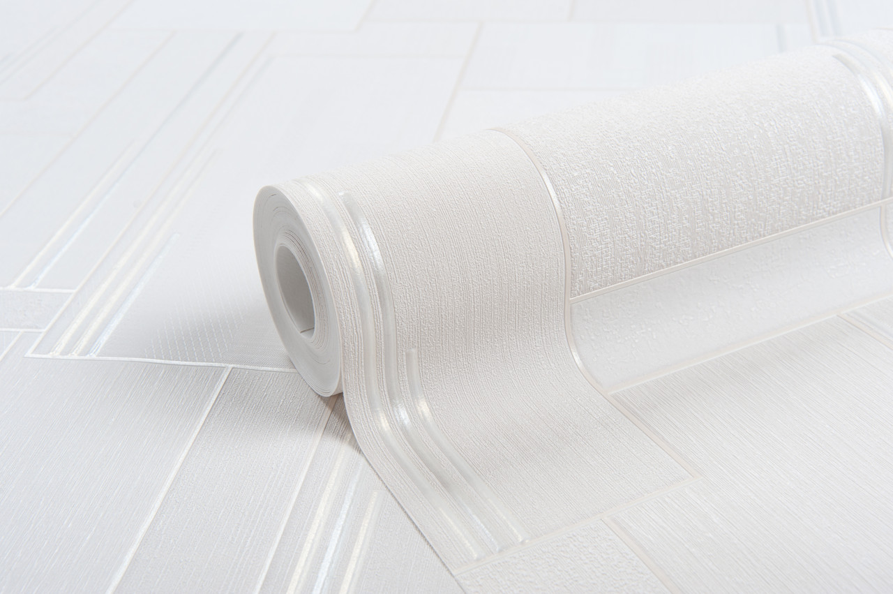 Сучасні шпалери геометрія вінілові гарячого тиснення Vinil LS Печворк ТФШ 1-1434 молочний (1,06х10,05м), фото 1