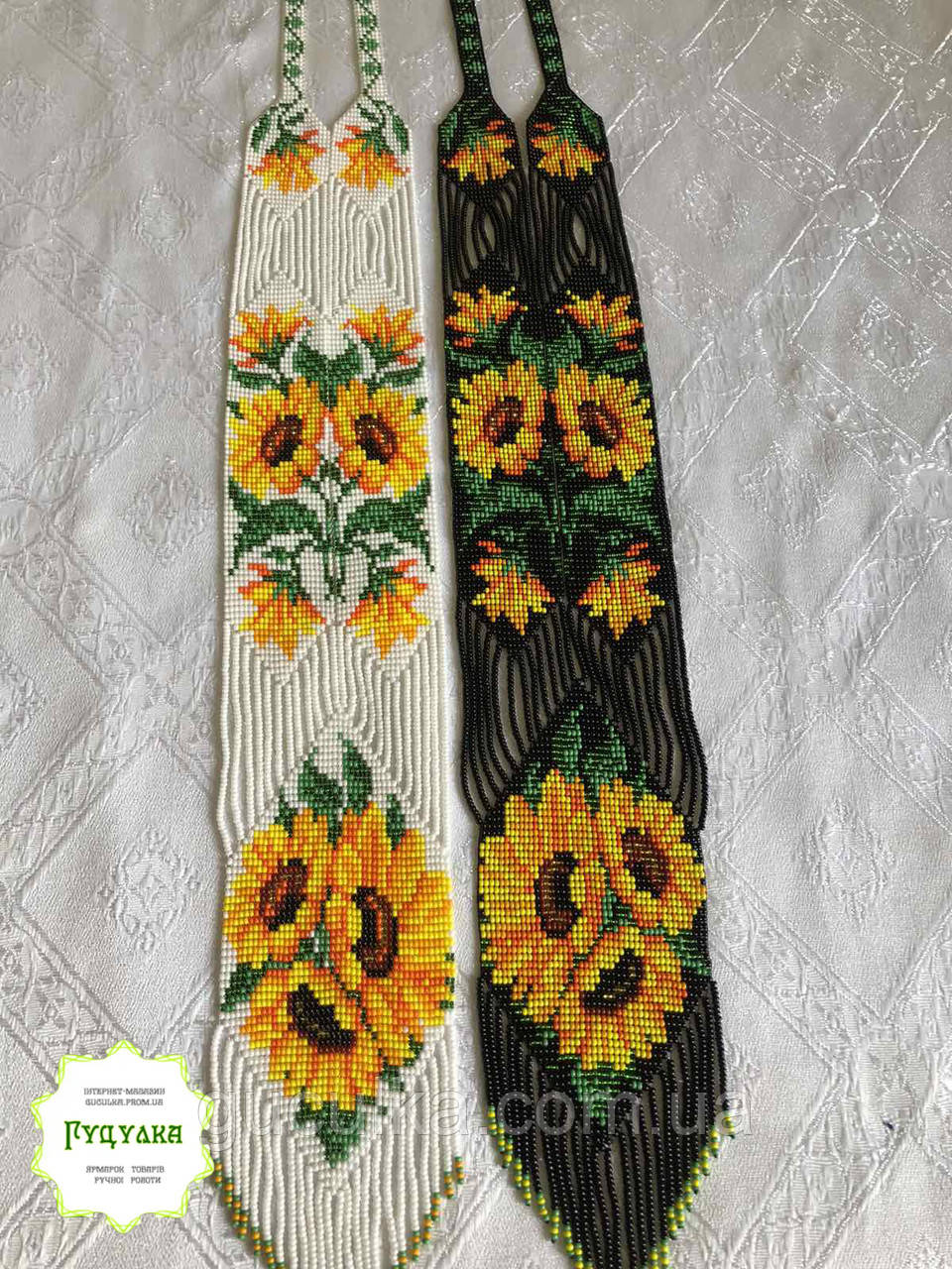 Гердан з квітами "Соняшник" прикраса з бісеру ручної роботи, фото 1