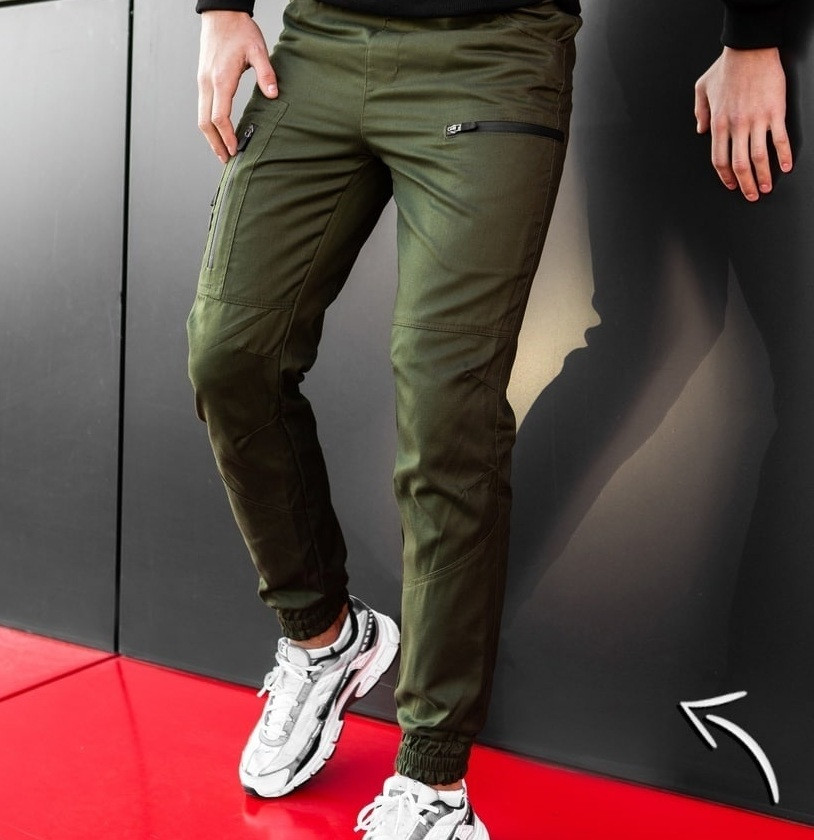 Чоловічі штани Джоггери хакі | штани джоггери чоловічі весна-осінь. Туреччина. Живе фото (Брюки чоловічі), фото 1