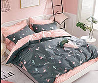 Полуторный комплект постельного белья Постельное белье Бязь gold люк с розовым фламинго 100% хлопок