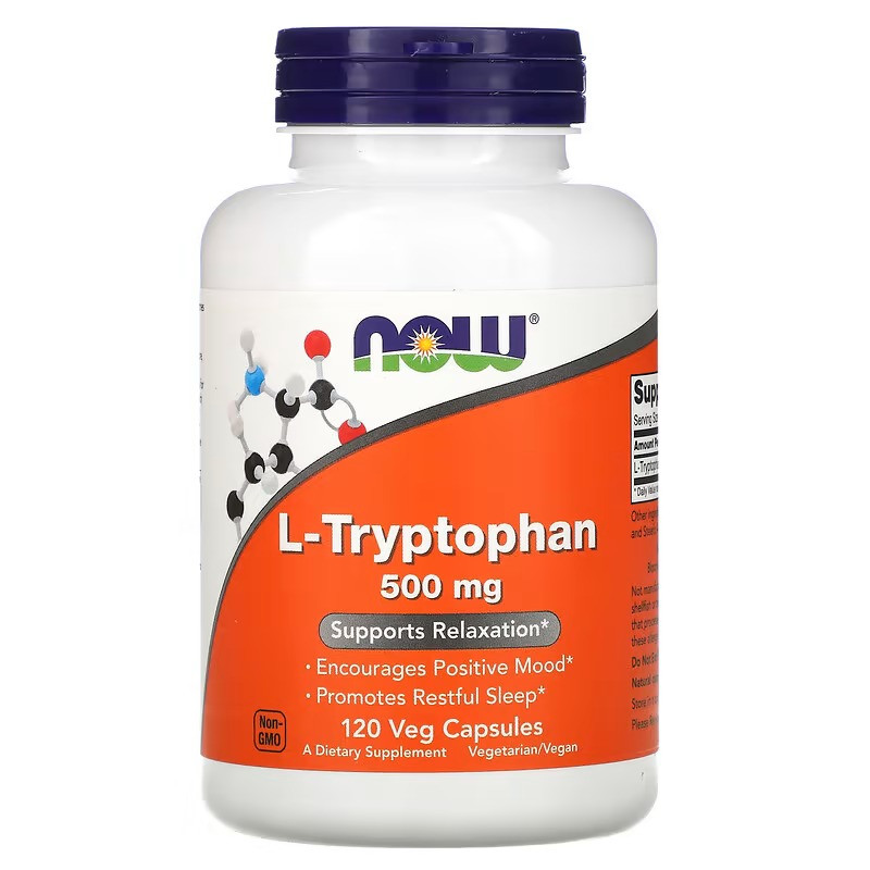 L-триптофан NOW Foods "L-Tryptophan" підтримка нервової системи, 500 мг (120 капсул)