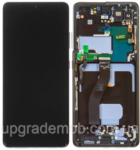 Дисплей модуль тачскрин Samsung G998 Galaxy S21 Ultra чорний Amoled оригінал переклеєне скло з рамкою