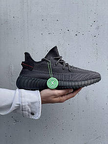 Кросівки чоловічі чорні рефлективні шнурки Adidas Yeezy 350 v2 Reflective (00560)