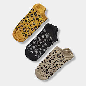 Короткі жіночі шкарпетки з леопардовим принтом р.-23-25(36-39) TwinSocks чорні, бежеві