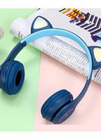 Бездротові Bluetooth навушники P47M з котячими вушками і LED підсвічуванням Синій