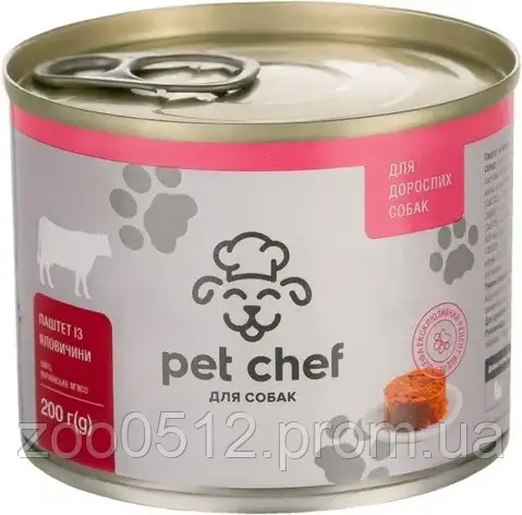 Pet Chef паштет мясний з яловичиною для дорослих собак 200 г, фото 2