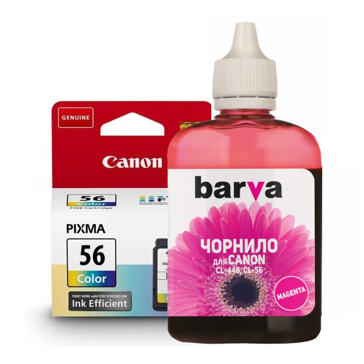 Чорнило для CANON CL-56 пурпурове (magenta), сумісне, водорозчинна фарба, 90 мл/флакон, Barva