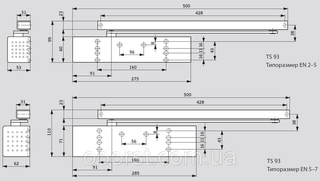 Дверной доводчик Dorma TS 93 B (EN 2-5) скользящая тяга с фиксацией, белый - фото 4 - id-p51377291