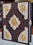 Книга Священне Євангеліє требне в шкіряній палітурці, накладки срібло / позолота, слов'янською мовою, розмір 21*26, фото 2