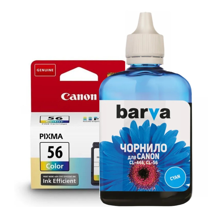 Чорнило для CANON CL-56-блакитне, сумісне, водорозчинна фарба, 90 мл/флакона, Barva