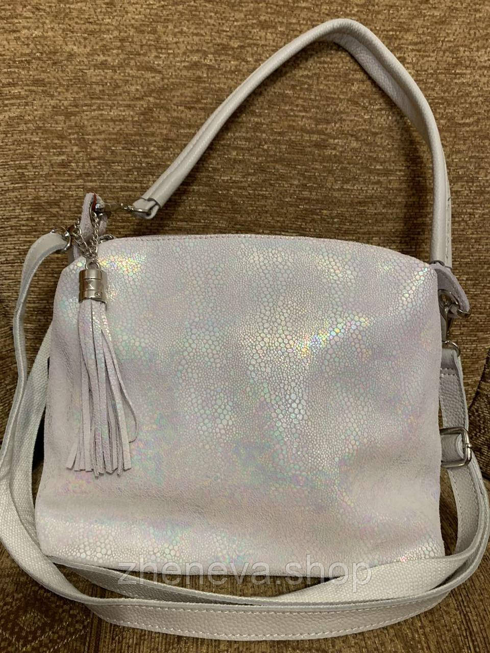 Стильна красива світла сумка з натуральної шкіри, фото 1