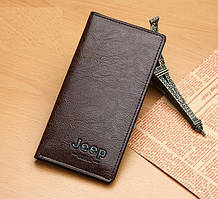 Модний чоловічий гаманець клатч Jeep екошкіра, вертикальне портмоне Джип Темно-коричневий