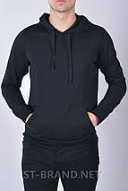 М,3XL. Базова однотонна чоловіча худі, кофта з капюшоном, трикотаж двунитка, Узбекистан - чорна, фото 3
