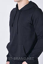 М,3XL. Базова однотонна чоловіча худі, кофта з капюшоном, трикотаж двунитка, Узбекистан - чорна, фото 3