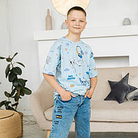 Футболка детская хлопковая для мальчика GABBI Лагерь френд Голубой на рост 116 (12947)