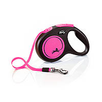 Flexi (Флекси) Поводок-рулетка для собак New Neon М, лента (5 м, до 25 кг) розовый