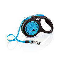 Flexi (Флекси) Поводок-рулетка для собак New Neon М, лента (5 м, до 25 кг) синий