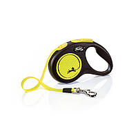 Поводок-рулетка Flexi (Флекси) New Neon S для собак мелких и средних пород, лента (5 м/15 кг) желтый