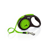 Поводок-рулетка Flexi (Флекси) New Neon S для собак мелких и средних пород, лента (5 м/15 кг) зелёный