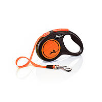 Поводок-рулетка Flexi (Флекси) New Neon S для собак мелких и средних пород, лента (5 м/15 кг) оранжевый