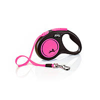 Поводок-рулетка Flexi (Флекси) New Neon S для собак мелких и средних пород, лента (5 м/15 кг) розовый