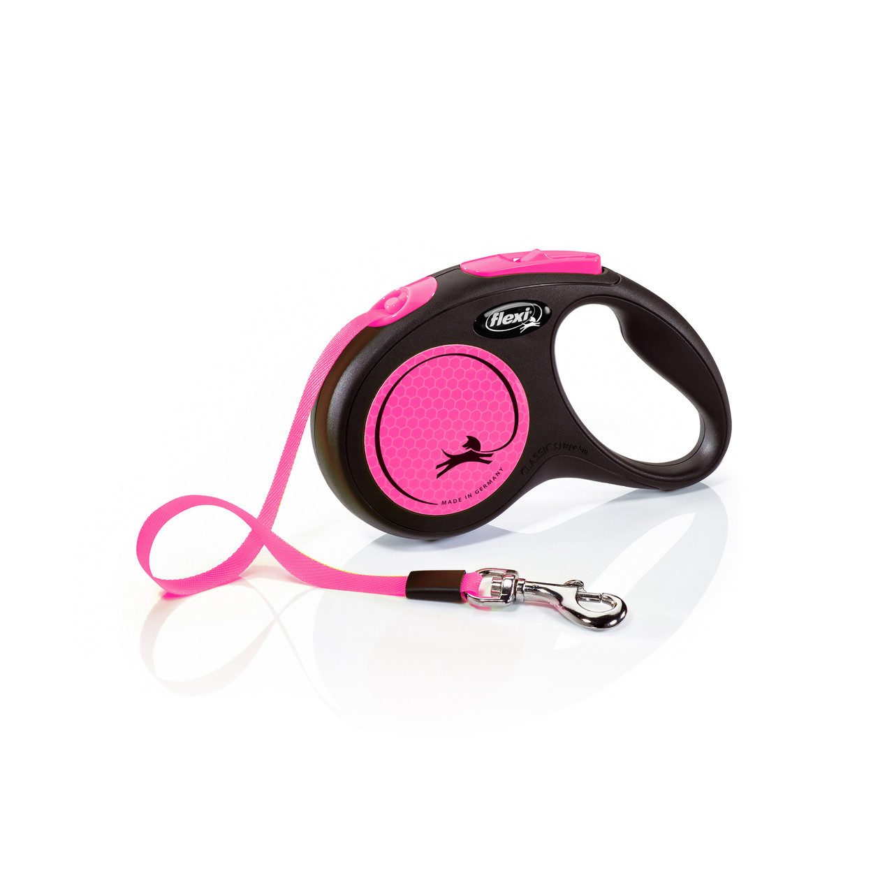 Повідець-рулетка Flexi (Флексі) New Neon S для собак дрібних та середніх порід, стрічка (5 м/15 кг) рожевий