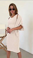 Весенний женский комплект двойка: платье + кофта; ткань: ангора рубчик, в расцветках белый, S-M; L-XL
